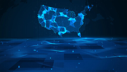 USA map background digital number code business security key technology