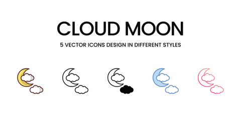 Cloud Moon Icon Design in Five style with Editable Stroke. Line, Solid, Flat Line, Duo Tone Color, and Color Gradient Line. Suitable for Web Page, Mobile App, UI, UX and GUI design.