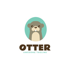 Vector Logo Illustration Otter Flat Color Style.