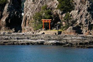 Tuinposter Views of Watano island and its torii gate from Nachikatsuura in Wakayama prefecture, Japan. © Leckerstudio