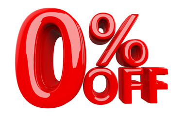 0 Percent Off Sale Discount Red 3D Number Render