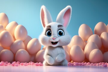 Obraz premium Whimsical bunny surrounded by flowers and Easter joy