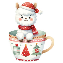 Christmas animal sitting in the mug on transparent background