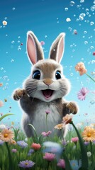 Fototapeta na wymiar Whimsical bunny surrounded by flowers and Easter joy