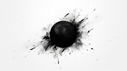 Black spheres in minimalist style. Ink art drawing. 