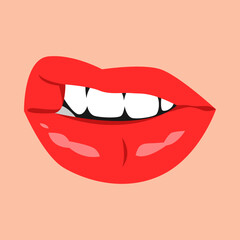 Sexy female lip gesture with red lipstick. flat vector illustration.