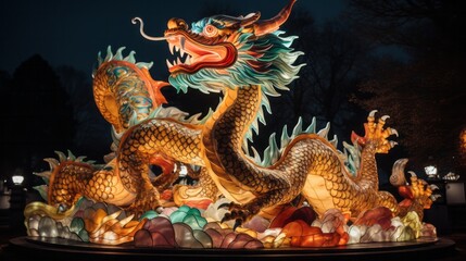 Fototapeta na wymiar Enchanting Dragon Lanterns Illuminate Night Festivities