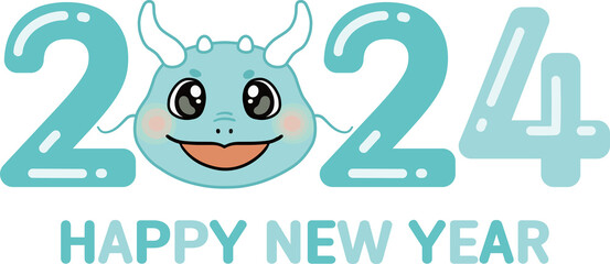 2024 Happy New Year illustration and Cheongyong character