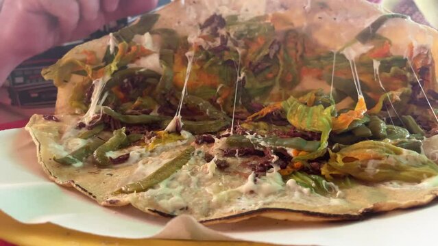 grasshopper Tlayuda tortillas traditional mexican food close up