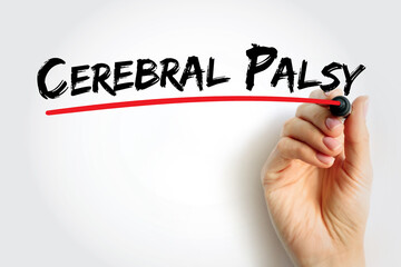 Cerebral Palsy - group of disorders that affect a person's ability to move and maintain balance and posture, text concept background - obrazy, fototapety, plakaty