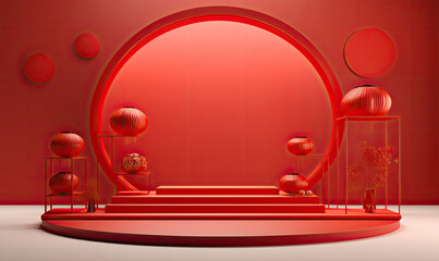 empty stage mockup for product display with chinese style