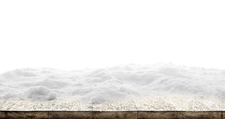 winter Christmas background with snow on the wood