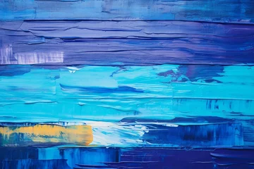 Fotobehang ボーダー風の油絵・抽象背景バナー）水色・青・白・黄色 © Queso
