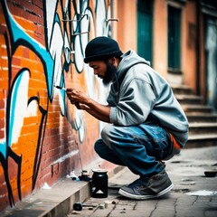Street Artist Making a New Graffiti.