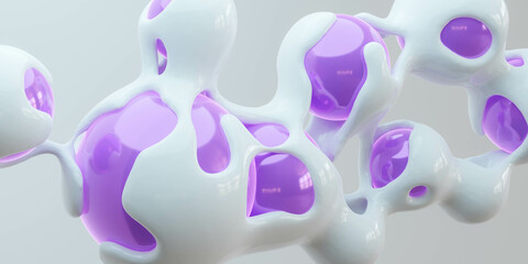 A still life composition of white and purple objects on a clean white surface 3d render illustration
