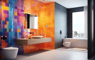 Fototapeta na wymiar In bathrooms, multicolored ceramic tiles.