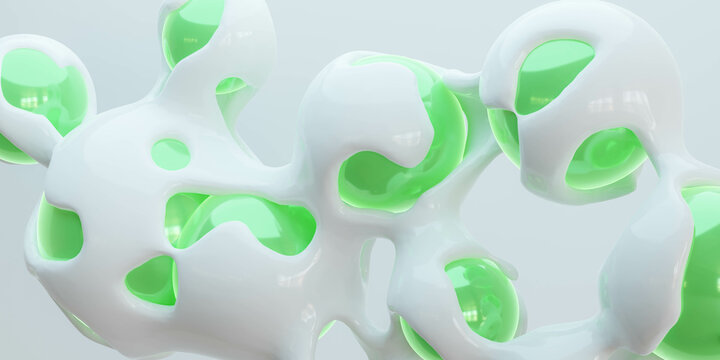 Floating white and green objects in a mesmerizing 3D render 3d render illustration
