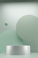 Abstract realistic 3D white pedestal podium set with pastel minimal wall scene for cosmetic product display presentation.