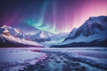 Aurora, Beautiful northern lights in pink and blue colors.