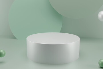 Abstract realistic 3D white pedestal podium set with pastel minimal wall scene for cosmetic product display presentation.