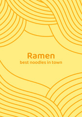 Yellow ramen soup texture poster template. Asian instant noodle, pasta and spaghetti. Japanese, Chinese wavy design. Background abstract food illustration