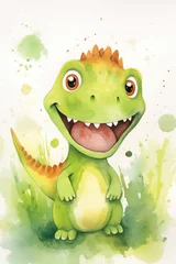 Photo sur Aluminium Dinosaures T-rex dinosaur watercolor background. Cute adorable T-rex card
