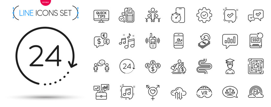 Pack of Cashback, Genders and Smartphone statistics line icons. Include Lgbt, Music, Execute pictogram icons. Salary, Web tutorials, Transmitter signs. Consulting business. Vector