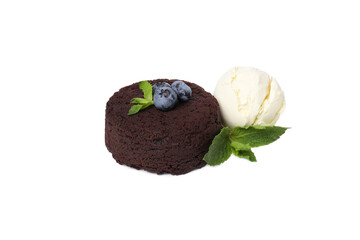 PNG, Chocolate fondant with berries and ice cream, isolated on white background