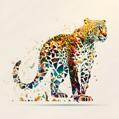 Leopard painted with brushes, mosaics, and creativity. Graffiti.