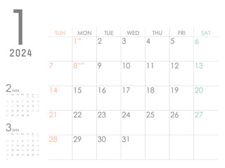 2024年1月のカレンダー