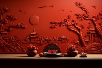 Chinese Crimson Christmas: Traditional Banquet Against a Red Wall