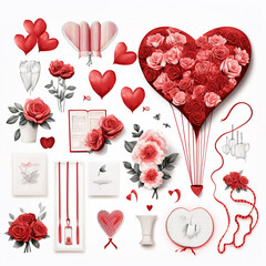 valentine icon cliparts with cute heart and valentine element simple Holiday background, wrapping paper in cartoon style