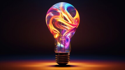 Bulb-shaped lamp aglow with vibrant, swirling colors ultra realistic illustration - Generative AI.