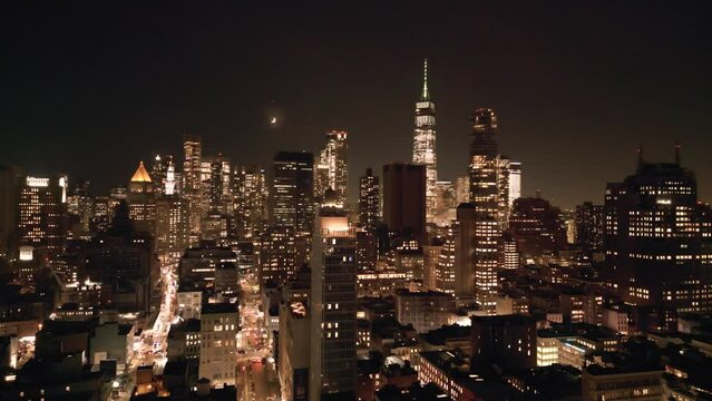 Gotham City Lights, NYC Moonlight and Evening Traffic, Magic City