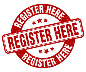 register here stamp. register here label. round grunge sign