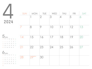 2024年4月のカレンダー