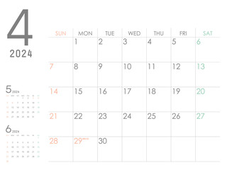 2024年4月のカレンダー