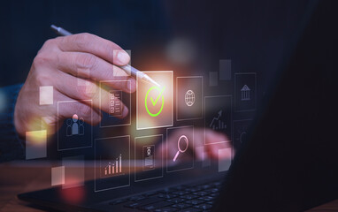 office document review concept Plan the process for reviewing and evaluating accuracy. Manage the organization for storing important documents Document approval stamp Financial documents