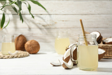 Coconut water, concept of tasty and natural coconut drink