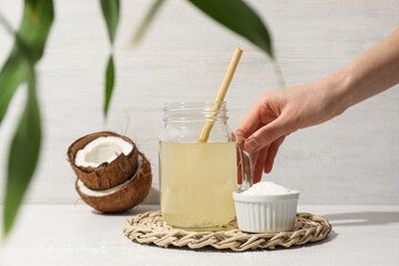 Coconut water, concept of tasty and natural coconut drink