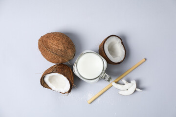Obraz na płótnie Canvas Coconut milk, concept of tasty and natural drink