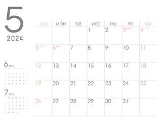 2024年5月のカレンダー