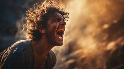 Intense Emotions: Man Expressing Powerful Feelings