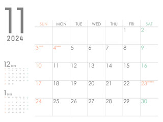 2024年11月のカレンダー