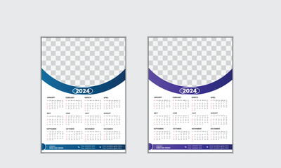 Vector simple single page wall calendar of 2024 with gradient color.
