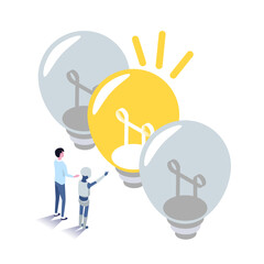vector business lightbulb idea concept with people and Artificial intelligence
