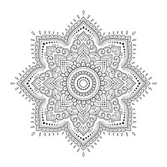 Circular pattern in form of mandala with flower for Henna, Mehndi, tattoo, decoration. Decorative ornament in ethnic oriental style. Outline doodle hand draw vector illustration.