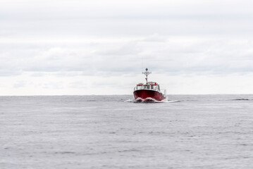 Naklejka premium Pleasant Bay Marina fishing village boat tour whale watching Cape Breton Island Cabot Trail Nova Scotia Highlands Canada