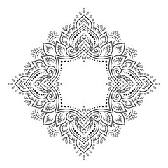 Frame in eastern tradition. Stylized with henna tattoos decorative pattern for decorating covers for book, notebook, casket, magazine, postcard and folder. Flower border in mehndi style.