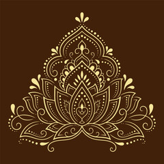 Lotus mehndi flower pattern for Henna drawing and tattoo. Decoration in oriental, Indian style. Doodle ornament. Outline hand draw vector illustration.